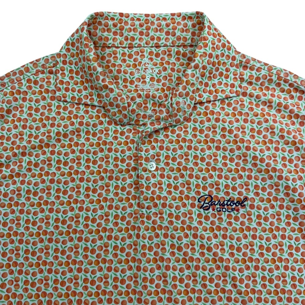 Rhoback Polo Shirt Mens Small Peach Print Barstool Golf Performance Stretch